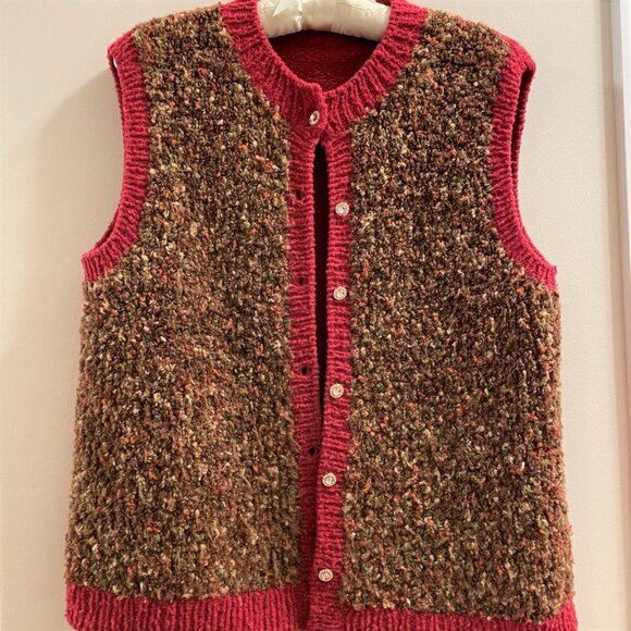 Hand Knitted Vintage Wool Vest Brown Red - Picture 6 of 14